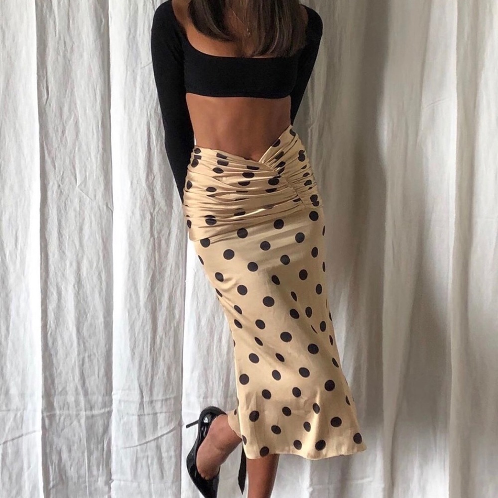 Orseund Iris Romantique Skirt in Camel/Black dot